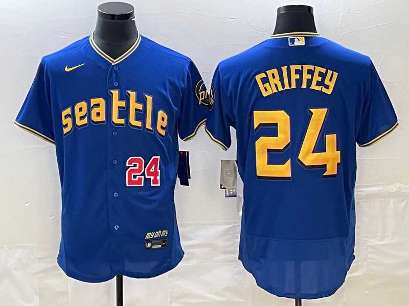 Men%27s Seattle Mariners #24 Ken Griffey Number Blue 2023 City Connect Flex Base Stitched Jersey